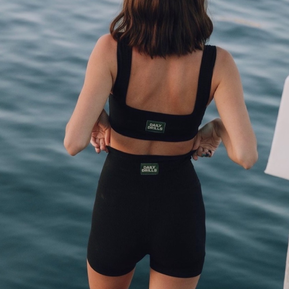 Daily Drills Black Ribbed Biker Shorts